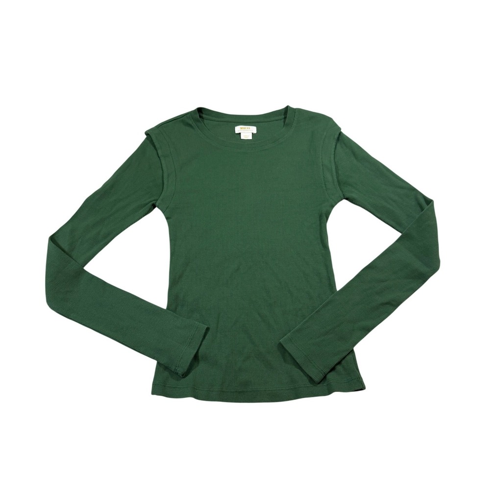 Maeve Anthropologie Top Green Ribbed Long Sleeve Y2K Basic Knit Minimalist S